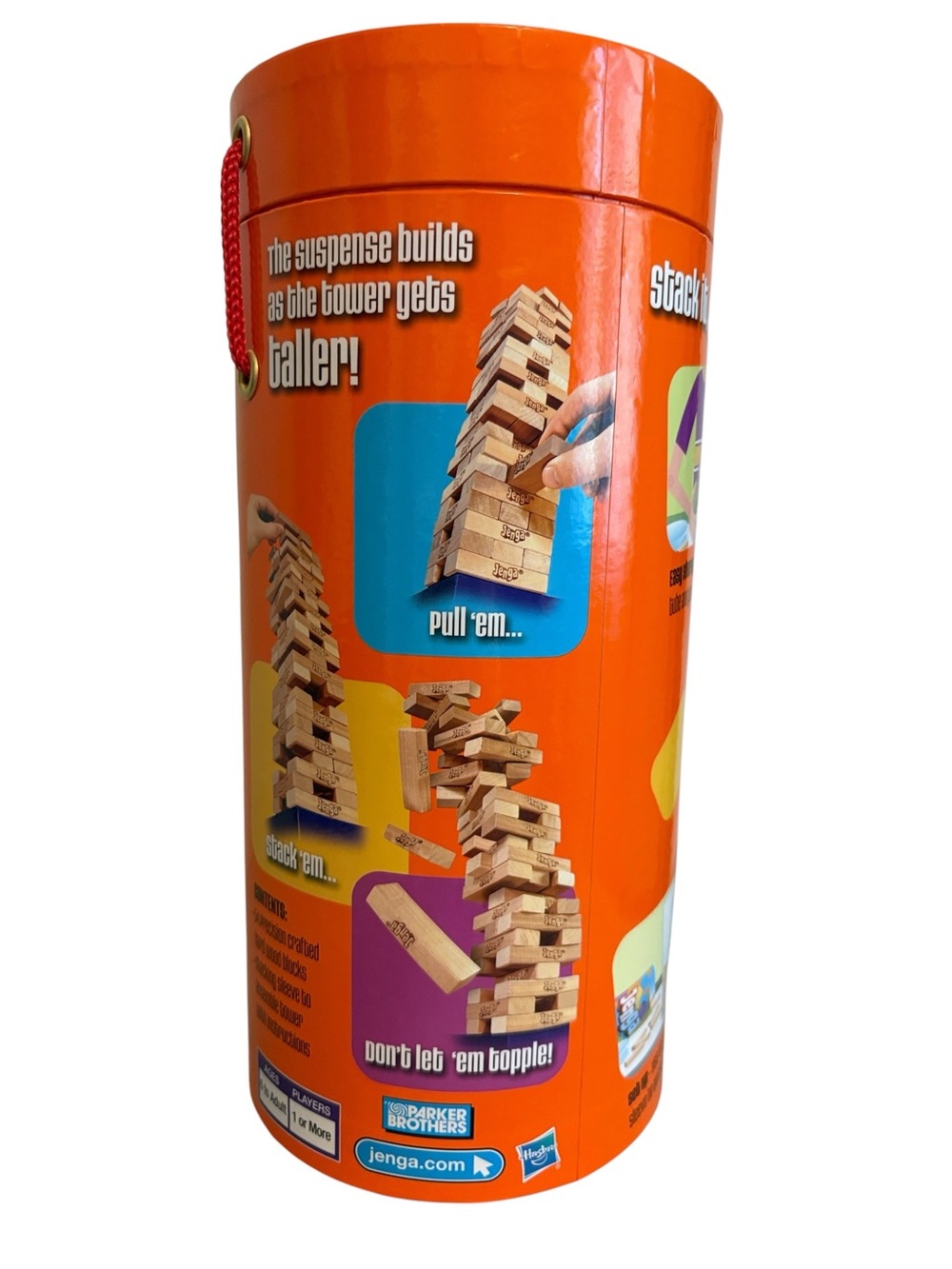 Jenga Original Wood Block Game Parker Brothers Orange Cylinder Tube Complete - Picture 2 of 6